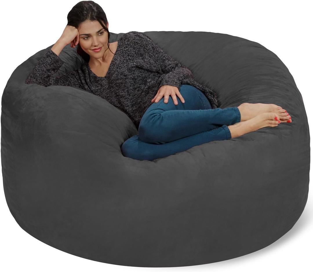 Chill Sack Bean Bag Chair - 5' Giant Memory Foam Lounge Chair with Soft Microfiber Cover  Cozy Furniture for Living Room, Dorm, & Kids' Rooms  Comfortable 5 Ft, Microsuede Lounge Sofa, Charcoal (Microsuede - Charcoal)
