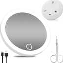 30x Magnifying Mirror with Light, 4inch Lighted Magnified Mirror with 3 Suction Cups, Travel Small High Magnification Compact Makeup Mirror with Scissors Sets (30x-white-1)