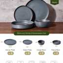 Famiware Mercury Dinnerware Sets with Pasta Bowls, Service for 6 (24 Pieces), Stoneware Plates and Bowls Sets, Microwave and Dishwasher Safe Dishes Set, Charcoal