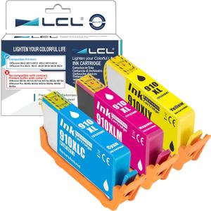 LCL 910XL Cyan Magenta Yellow Ink Cartridges Pigment Replacement for HP 910 XL Ink for HP OfficeJet Pro 8025 8035 8020 8028 8024 and for OfficeJet 8022 8015 8010 8012 8014 8018 Printers