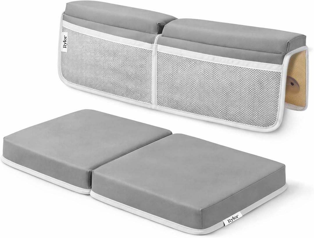 Rylor Premium Baby Bath Kneeler Mat & Elbow Rest Pad Set Comfortable Bath Kneeler and Elbow Kneeling Rest Pad for Parents, Extra Long 26'', 2.4'' Thick, Non-Slip Support for Easy Bath Time (Gray), X-Large
