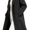 Women's Fall Long Wool Pea Coat,Blended Classy Double Breasted Trench Jacket,Winter Dress Overcoat,Lightweight (X-Large-3X-Large Plus, Black)
