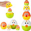 4 PCS Nesting Stacking Easter Eggs for Kids and Toddler, Easter Egg Balance Toys for Easter Party Favors Gifts, Goodie Bag Stuffers, Color Shape Matching Learning Sensory Toys for Baby Boys and Girls