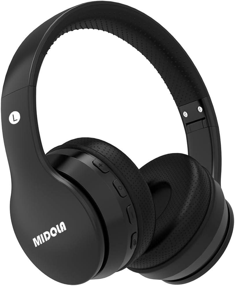 MIDOLA Kids Headphones Bluetooth 5.3 Wireless 60H Play Time Volume Limit 85/110dB Over Ear Foldable Protection Headset/Wired AUX Cord Mic for Child Boy Girl Travel School Phone Pad Tablet Black