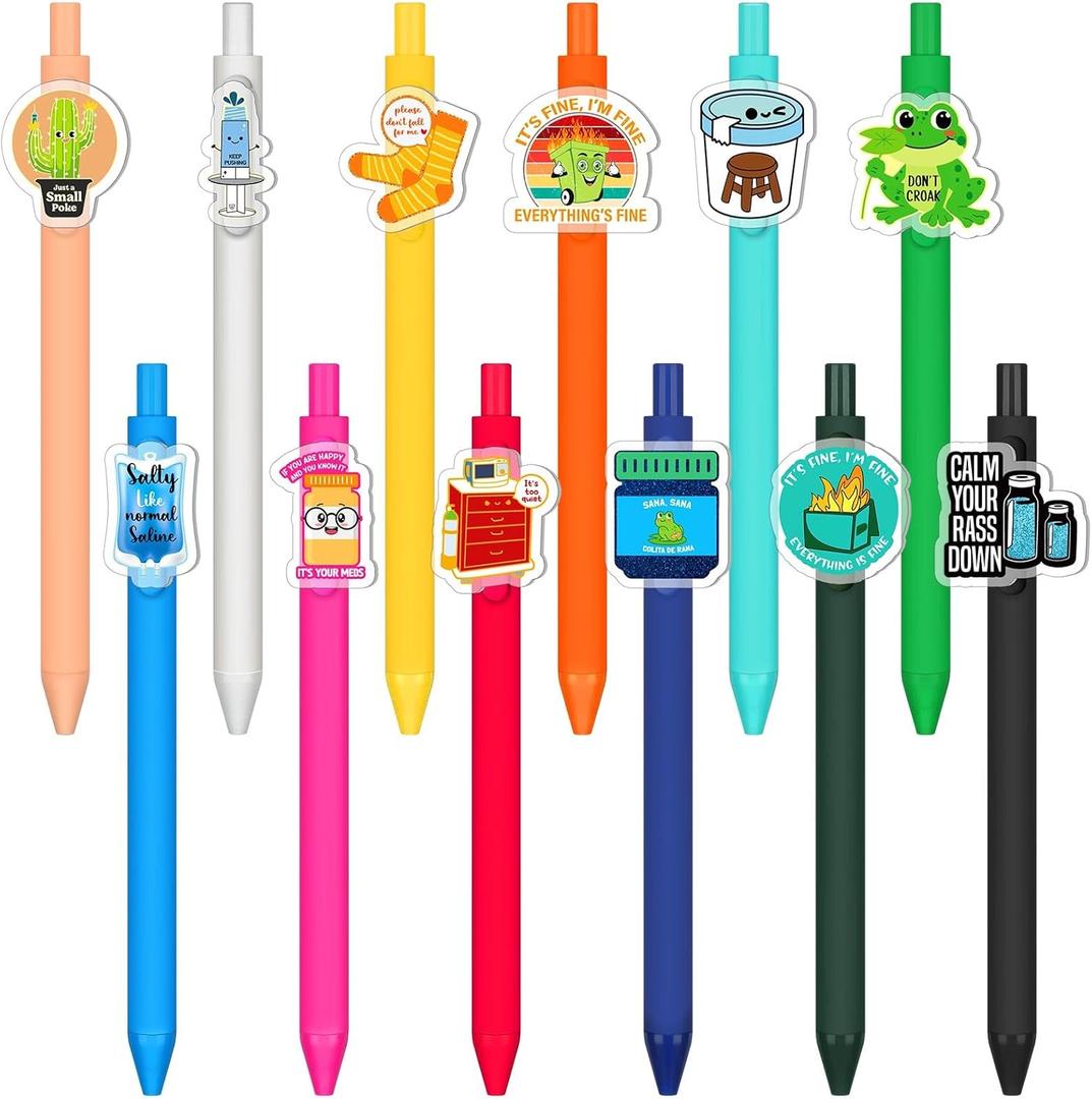 24 Pcs Halloween Pens Bulk 12 Styles Cute Cartoon Halloween Black Ink Pens Novelty Funny Stationeries with Sayings for Adults Party Office Supplies(Classic)