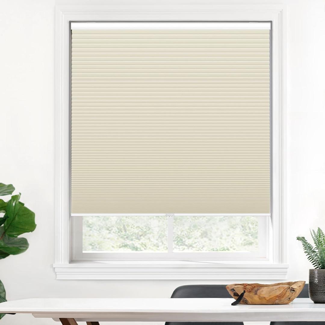 LazBlinds Cordless Cellular Shades, Blackout Honeycomb Shades with 1.5 inch Cells, Room Darkening Thermal Insulation Noise Reduction Blinds for Windows, 19" W x 36" H, Cream