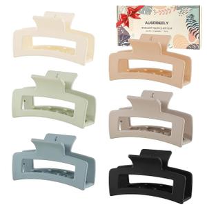 Auseibeely 6 Pack Square Claw Clips for Women Girls,Rectangle Hair Clip 3.35" Medium Non-slip Claw Clips, Strong Hold Matte Jaw Claws for Thin/Medium Hair Banana Jaw Clips Accessories Gift (Light)