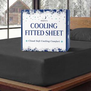 Cooling Fitted Sheet King Size - 1 PC BreezeWeave Cooling Sheets for Hot Sleepers & Cool Rest w/ 16 in Deep Pocket - Corner Straps, Cloud Soft, Ultra Durable - 73 x 77 in (Midnight Black)