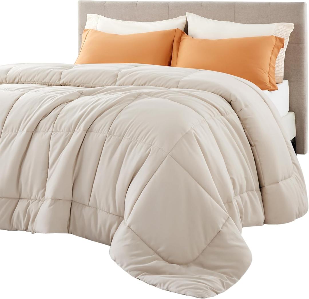 Bedsure Comforter Duvet Insert - Quilted Comforters Queen Plus Size, All Season Duvet, GentleSoft Down Alternative Bedding Blanket, with 8 Tabs, Gifts for Women/Men,Linen,Queen Plus 90 x 90 Inches