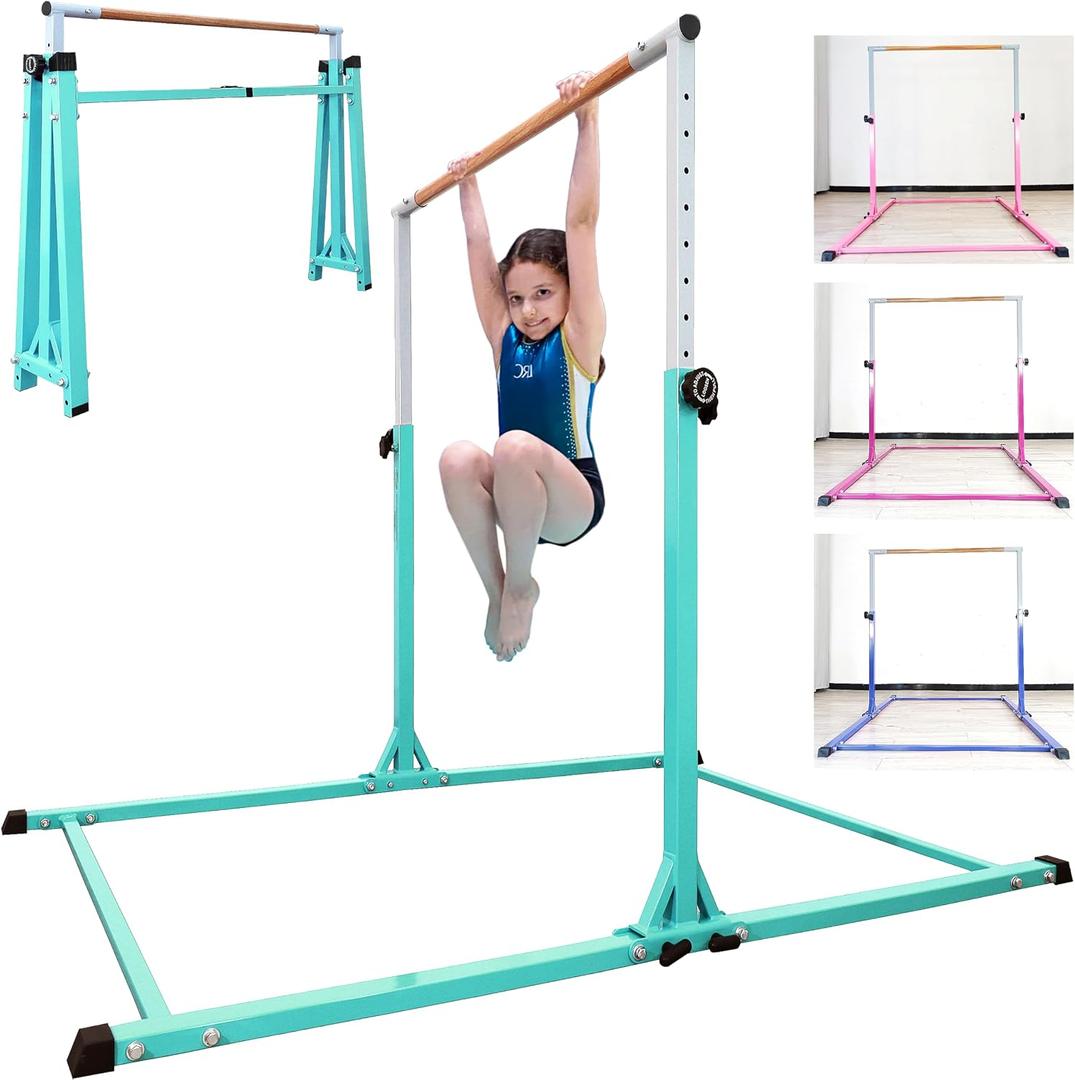 Seliyoo Foldable Gymnastics Bar for Kids Teens Ages 3-18, 5FT/6FT Kip Training Bar -Sturdy Base for Home Training,Adjustable Height 35" to 59" for, 400 LBS Capacity,Anti-Slip Base & Easy Assembly, Two base connections