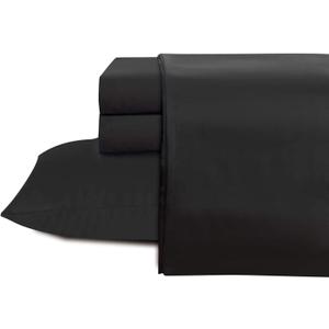 Shunjie.Home 100% Cotton King Bed Sheets Set - 600 Thread Count Sateen - 4 Piece Bed Sheet Set, Deep Pocket with All Around Elastic, Breathable & Durable Hotel Luxury Bedding - Black