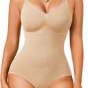 Irisnaya Women Slimming Bodysuits Shapewear Tops Tummy Control Body Shaper Spaghetti Strap Camisole Leotards Bodycon Jumpsuit (X-Small/Small, Beige)