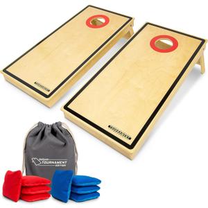GoSports Tournament Edition Regulation Cornhole Game Set - 4 ft x 2 ft Wood Boards with 8 Dual Sided (Slide and Stop) Bean Bags