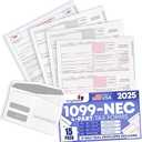 1099 NEC Tax Forms 2025 with Envelopes, 4 Part 15 Pack Tax Forms Kit and 15 Self-Seal Envelopes –Great for QuickBooks and Accounting Software, Value Pack for Business - Made in The USA - 15-Pack