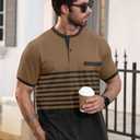 Mens T-Shirts Short Sleeve Button Casual Stylish Basic Tees Work Striped Shirts Henley Summer Lightweight Stretch Top (XXL)