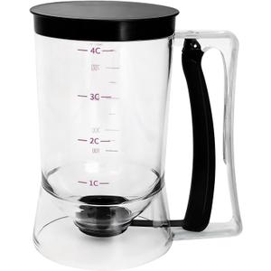 Pancake Batter Dispenser, Kitchen Must Have Tool for Perfect Pancakes, Cupcake, Waffle, Cake & Crepe, Batter Separator Maker with Measuring Label, Easy Pour Baking Supplies for Griddle (Black)