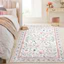 SHACOS 4x6 Boho Area Rugs for Living Room, Machine Washable Floral Carpet for Bedroom Non Slip Soft Nursery Rugs for Kids Room Dining Room Entryway Indoor, Pink