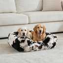 Washable Orthopedic Dog Bed,Rectangle Fleece & Luxury Pet Bed with Removable Zipper Cover & Anti-Slip Bottom,Suitable for Medium Large Dogs,40x30x7.5inches,Cow