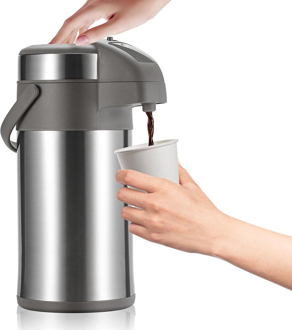OJOJ 4L/133OZ Thermal Coffee Carafe with Pump, Thermal Beverage Dispenser, Coffee Airpot Stainless Steel Coffee Carafe for Hot Drinks Silver (4000 ml)