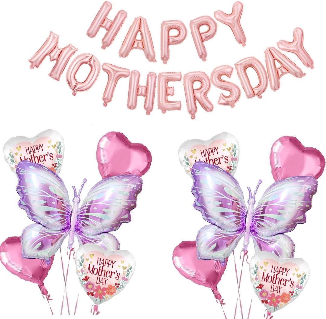 16" Happy Mother's Day Balloon Set for Mother's Birthday Mother's Day Party Events (Purple Butterfly)