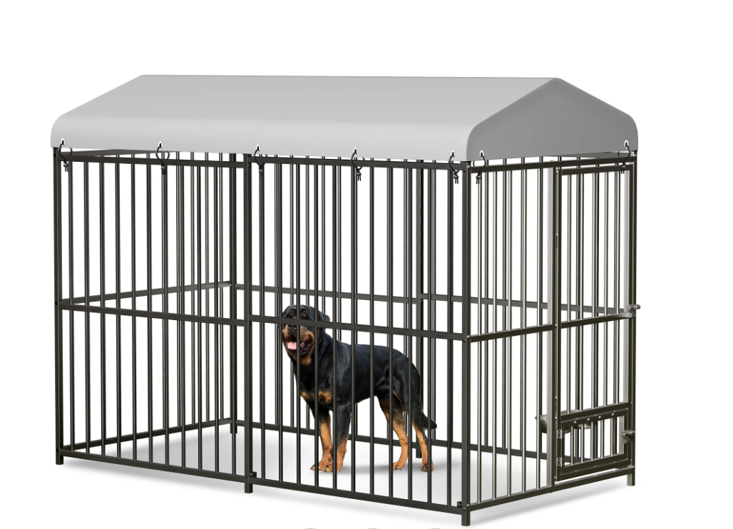Garvee Large Outdoor Dog Kennel, Heavy Duty Dog Cage with Roof, Dog Kennel Galvanized Iron Dog House with Safety Locks, for Garden Backyard(8x4x6ft) 