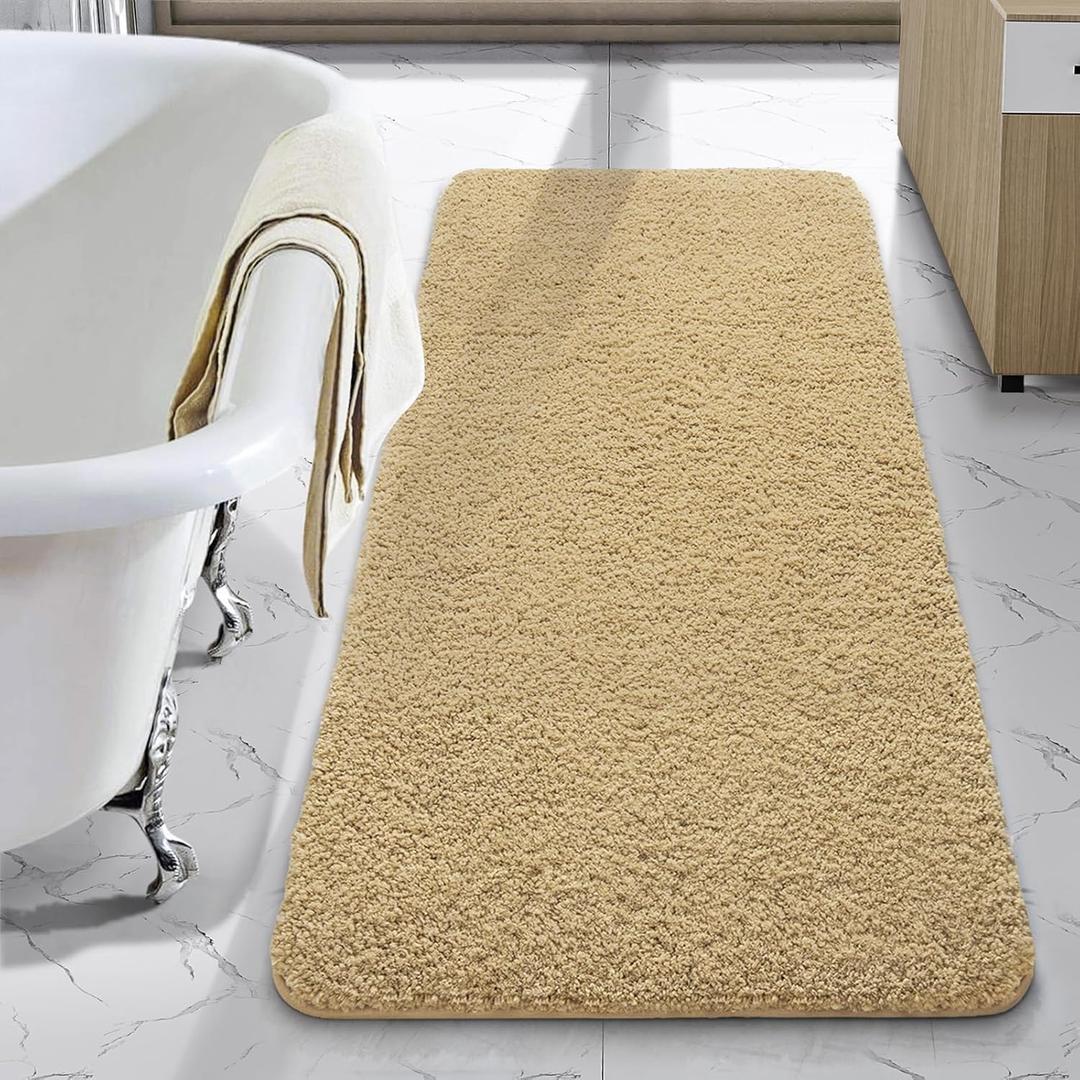 LOCHAS Bathroom Rug Runner 24x48 Inch, Soft Thick Absorbent Microfiber Bath Rugs for Bathroom, Machine Washable, Shaggy Plush Non Slip Bath Mat for Tub, Shower Floor, Quick Dry Mats, Beige (48x24 inch (Rectangular))