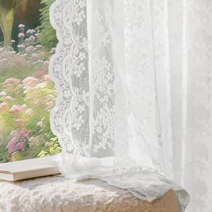 Anmao Vintage Lace Curtains 84 Inches Long 2 Panels Set, Romantic Elegant Light Filtering Semi Sheer Floral Thick Lacy Curtain Drapes for Living Room and Bedroom, Each Panel 55W x 84L, Bright White