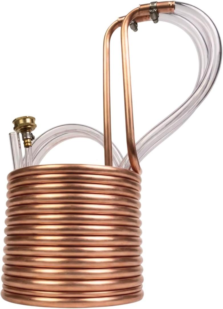Coldbreak 25Ft. Wort Chiller with Copper Coil - Compact and Basic Immersion Beverage Chiller and Beer Brewing Equipment - 2pcs of 4Ft. Vinyl Tubings with Garden Hose Fitting and Hose Clamps Included