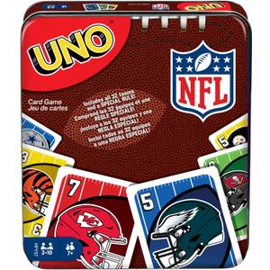 Mattel Games UNO NFL Card Game in Storage Tin Box for Kids, Adults, Parties & Travel with NFL Team Logos & Special Rule