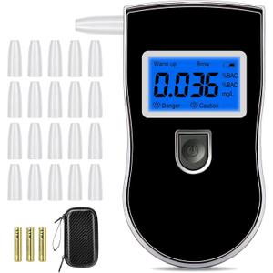 Alcohol Breathalyzer, Alcohol Breath Tester for Testing, Portable Alcohol Tester with 20 Mouthpieces & Digital Blue LCD Display for Personal Home Use