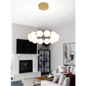 Dia 16" Modern Ring Chandeliers Gold Round Pendant Light Fixture Globe Chandelier for Dining Room Living Room Bedroom