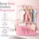 Pink Bow Wooden Baby Shower Crate Closet Charming Storage Basket with 5 Hangers 5 Bow Dividers 4 DIY Bows Easy Assembly Storage Crate Hamper Gifts for Baby Shower Pregnancy