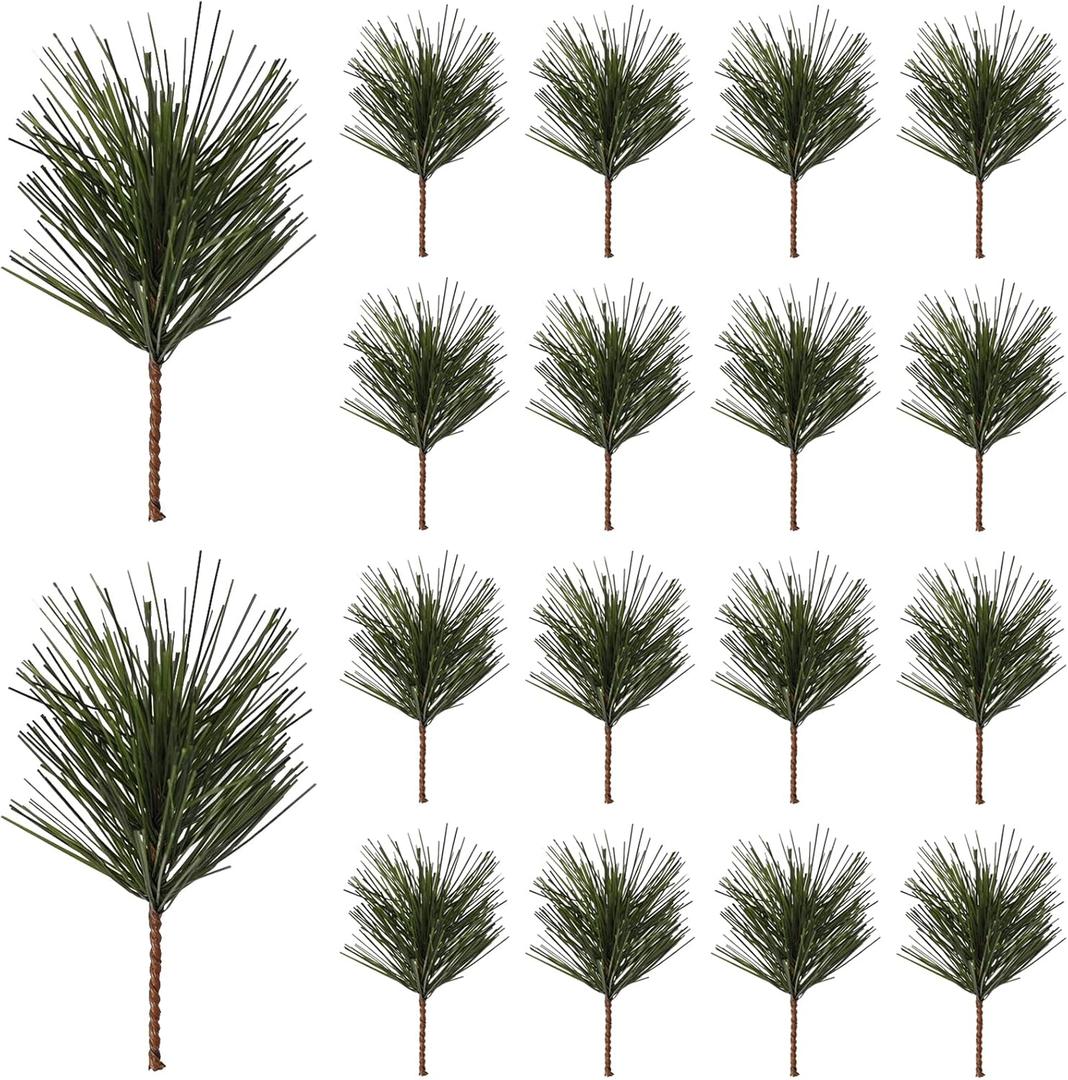 NSBELL 21PCS Artificial Green Pine Needles Branches Small Twigs Stems Picks Fake Greenery for Christmas Garland Wreath Embellishing and Home Holiday Garden Decoration