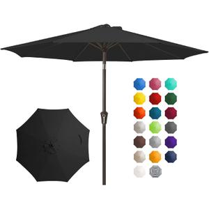JEAREY 10FT Outdoor Patio Umbrella Outdoor Table Umbrella with Push Button Tilt and Crank, Market Umbrella 8 Sturdy Ribs UV Protection Waterproof for Pool, Garden (Black)