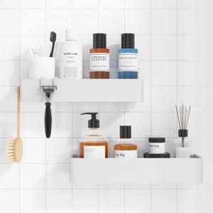 Kitsure Large Shower Caddy - 2 Pack Adhesive Shower Organizer, Rustproof Metal Shelves, No-Drill Bathroom Organizers and Storage, White
