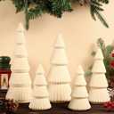 5 Pieces Christmas Velvet Trees Set Modern Christmas Decor 4 Szies Christmas Velvet Cone Trees Table Decoration Winter Decoration for Entryway Mantle Farmhouse(Creamy White)