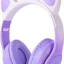Cat Ear Kids Headphones Bluetooth, LED Light up Wireless/Wired Mode Over Ear Headphones with Build in Microphone for School/Travel (Purple)