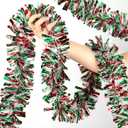 50 Feet Christmas Tinsel Garland Metallic Twist Shiny Hanging Garland for Christmas Tree Decorations Holiday Home Indoor Outdoor Party Supplies Decor (Red, Green and White)