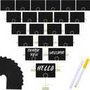 TecUnite 24 Pack Mini Chalkboard Signs, 4"x3" Small Table Place Cards with Metal Stand and 2 Marker Pens Food Labels for Party Buffet, Tabletop Blackboard Signs Name Tags for Wedding Bakery(Gold)