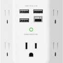 Addtam USB Wall Charger Surge Protector 5 Outlet Extender with 4 USB Charging Ports (1 USB C Outlet) 3 Sided 1800J Power Strip Multi Plug Outlets Wall Adapter Spaced for Home Travel Office ETL Listed (White)