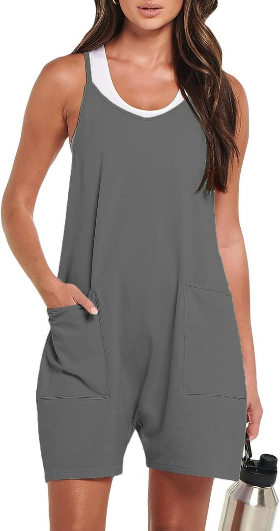 Women's Overall Shorts Rompers Sleeveless Spaghetti Strap Baggy Overalls Jumpers High Elasticity and Loose Fitting (Gray, M)