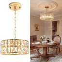 Gerrii Modern Small Crystal Chandelier for Closet & Hallway, 12" Gold Crystal Ceiling Light, Mini Flush Mount Lighting for Entryway, Bedroom & Small Spaces, Elegant Modern Lighting Fixture