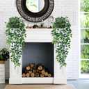 Waipfaru 2Pcs Fake Hanging Plants with Pot Deep Green Eucalyptus Leaves UV Resistant Fake Vines Ivy Artificial Plants Outdoor Faux Plants Indoor Bedroom Living Room Boho Wall Porch Shelf Decor