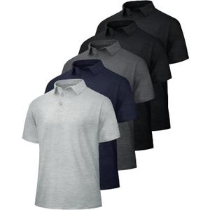 BOOJO 5 Pack Polo Shirts for Men - Quick Dry Moisture Wicking Performance Short Sleeve Mens Golf Shirts for Work Athletic 5-black*2/Dark Grey/Light Grey/Navy Blue, Medium