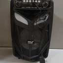Portable Bluetooth PA Speaker System - 600W 10” Outdoor BT Speaker - Includes 2 Wireless Microphones, Party Lights, USB SD Card Reader, FM Radio, Rolling Wheels - Remote Control - Pyle PPHP101WMB