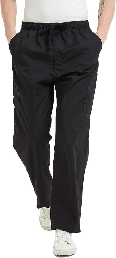 VOGRYE Scrub Pants for Men - Pants with 7 Pockets Waistband, Anti-Wrinkle Scrubs for Men (Black, XL)