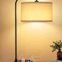 Tall Table Lamp with USB Port and Outlet, Dimmable Nightstand Bedside Lamps with Linen Lampshade, Desk Lamp for Bedroom, Living Room, Guest Room, Home Office, LED Bulb Included, Black