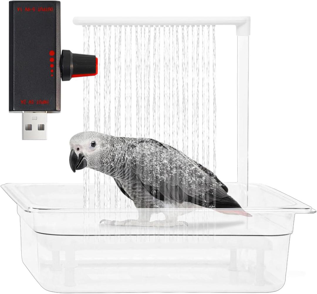 Parrot Bathtub, USB Electric Large Bird Bathtub Shower with Water Pressure Controller, Automatic Pet Bird Bath for Parakeet, Cockatiel, African Grey, Cockatoo, Bird Case Accessories, Bird Toys