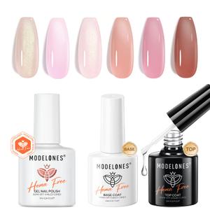 modelones 6 Colors Hema Free Gel Nail Polish Set with Hema-Free Gel Base and Top Coat Set