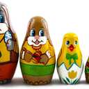 Matryoshka Matrioska Babuska Russian Nesting Wooden Doll Easter Bunny Eggs Babushka 5 Pcs Stacking Hand Painting Beautiful Nested Matriosjka Matreoska Matreshka Matrjoska Matroeska